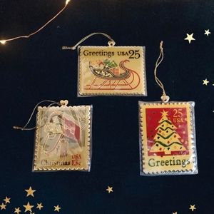 1990s Christmas Stamp Ornament Collection 22k Gold Plated (all 3 included)